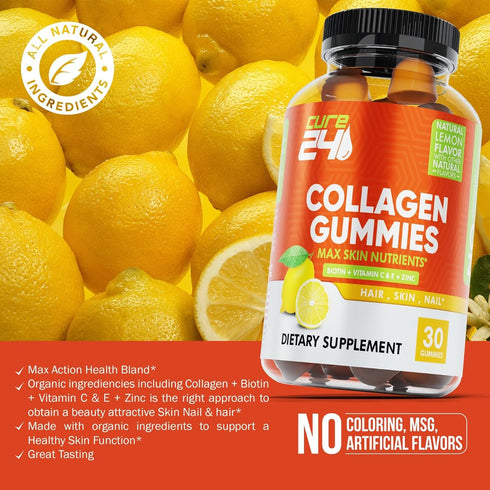 Collagen Gummies with Zinc, Vitamin C and Biotin, Collagen Peptides Supplement Promotes Hair, Nail, Skin, Bone and Joint Health Support, Made in U...