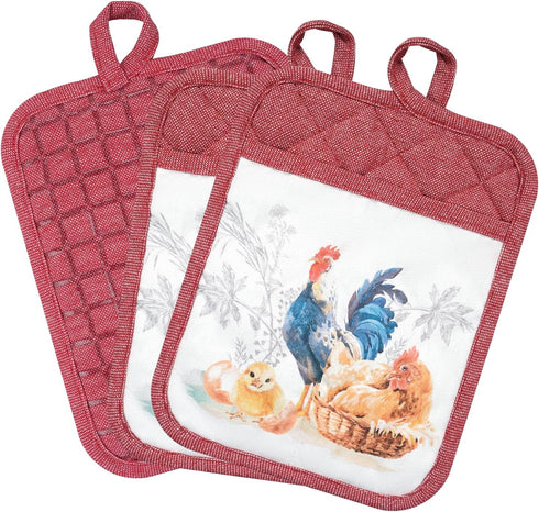 Pot Holders Set of 3 Silicone Printing Non Slip Heat Resistant, Yarm-Dyed Hot Pads Cotton Home Kitchen Cooking Barbecue Microwave Women Men Machin...