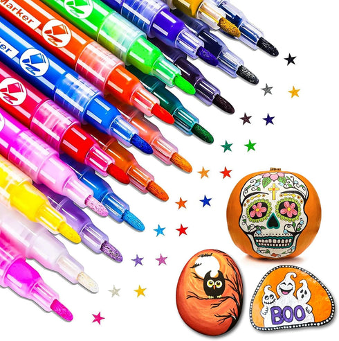 Acrylic Paint Marker Pens, 18 Colors Premium Waterproof Permanent Paint Art Marker Pen Set for Halloween Painting Pumpkins, Christmas Gifts, Rock ...
