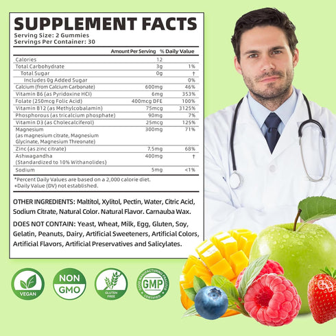 Calcium Magnesium Zinc Gummies for Women, Calcium Magnesium Supplement Chewable Calcium 600 mg with Vitamin D3 for Bone Strength Vegan Mixed Fruit...