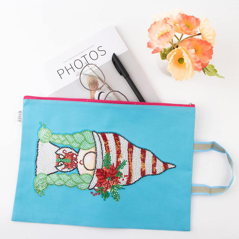 DIY 5D Diamond Painting Kits Handbag Work Bag Gnome Girl Reusable Shopping Storage Tote Bag with Handle Special Shaped Crystal Gems Art Cotton Can...