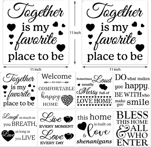 16 Pieces Inspirational Word Stencils Family Sign Stencils Reusable Stencils Love Home Template with Metal Open Ring for Painting on Wood, Porch, ...