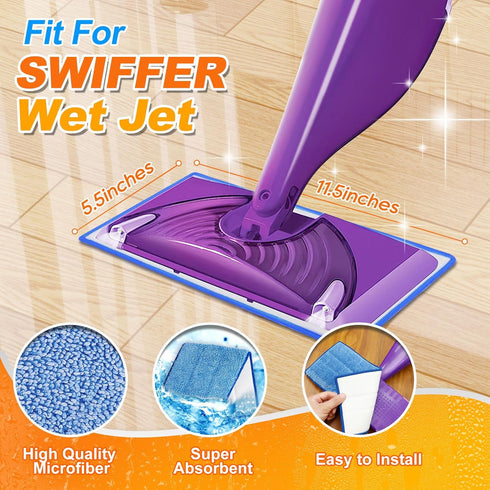 Reusable Mop Pads Compatible with Swiffer WetJet Mop, MyKEEPOW Wet Jet Refills Pads for Floor Cleaning, 4 Pack, Green+Blue...