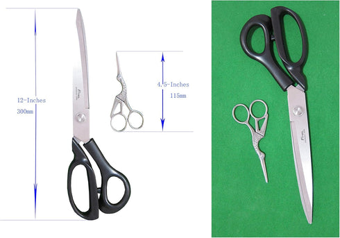 Heavy-Duty Extra Long Large Home/Office Utility Scissors, 12-Inch Upholstery Tailor Shears, 4.5-Inch Crane Embroidery Sewing Crafting Scissors, St...