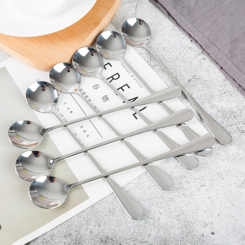 Long-handled ice tea spoon, cocktail stir spoons, stainless steel coffee spoons, ice cream scoop Set of 8 (Silver, Round)...