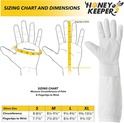 Honey Keeper Beekeeping Gloves, Small - Goatskin Leather with Ventilated Canvas Sleeve and Elastic Cuff...