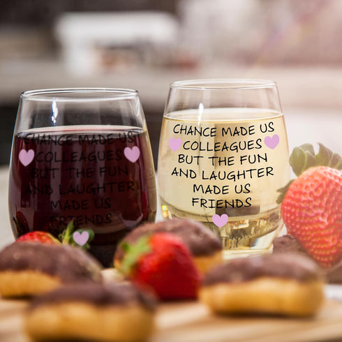 Chance Made Us Colleagues - Best Coworker BFF Gift - Perfect For Work Bestie Friend - Leaving or Going Away Present for Men and Women - 15 oz Stem...