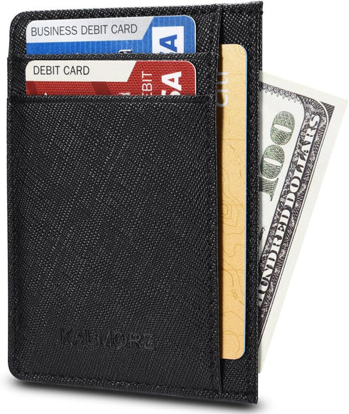 Unisex-Adult's Petite Credit Card Holder Leather Slim Minimalist Wallet, Crosshatch Black, Classic...