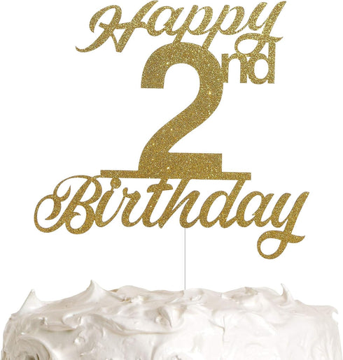 2nd Birthday Cake Topper, Birthday Party Decorations with Premium Gold Glitter...