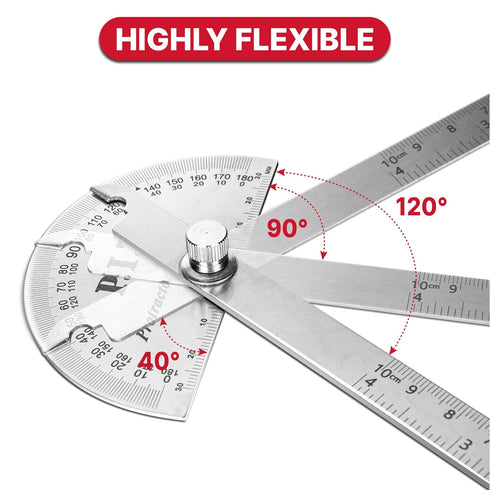 P.I.T. Angle Protractor,Stainless Steel Square Head,Angle Ruler Finder 0-180°,10 cm Woodworking Ruler, Angle Measure Tool, Craftsman Angle Measure...