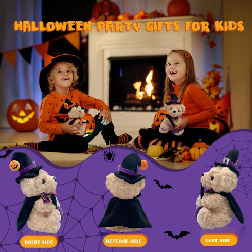 Halloween Plush Bear - Halloween Pumpkin Witch Stuffed Animal Teddy Bear with Broomstick & Hat, Halloween Party Decorations Gifts for Boys & Girls...