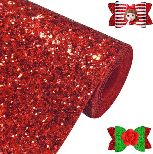 Sparkly Red Chunky Glitter Fabric Roll 12 x 52 inch Shiny Solid Color Christmas Faux Leather for Cricut Bows Earrings Key Chains (17032#5)...