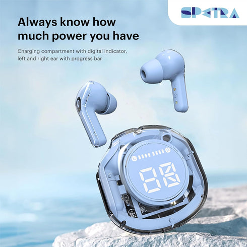 Crystal Earbuds (Baby Blue) - Dive into a World of Color and Sound with Chic Pastel Hues & Transparent LED Display Case - Premium Wireless Audio E...