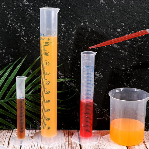 23Pcs Plastic Graduated Cylinders Beakers Set- 6 Clear Plastic Graduated Cylinders 25/50/100/250/500/1000ml, 4 Plastic Beakers 10/25/50/100ml with...