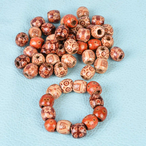 Housweety 100 Mixed Painted Drum Wood Spacer Beads 17x16mm, Round Loose Bulk for Braids, African Beads for Hair, Jewelry Making, Craft DIY, Macram...