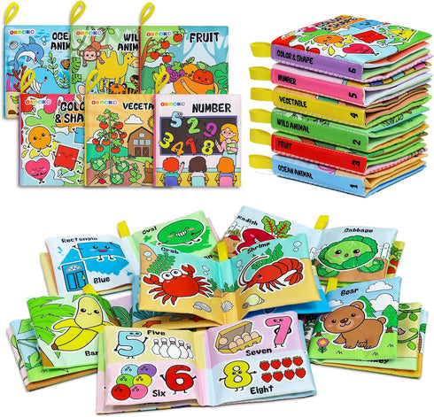 OKOOKO Soft Baby Books 6PCS Soft Cloth Books Bath Books Crinkle Washable Non-Toxic Early Education Preschool Learning Toy for Newborns Babies Infa...