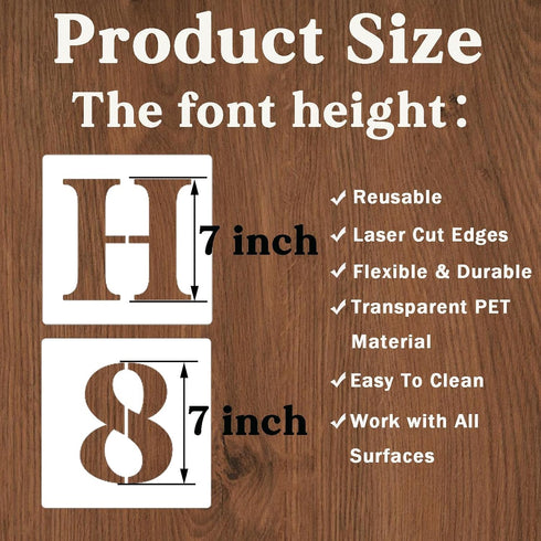 7 Inch Letter Stencils and Numbers, 40 Pcs Alphabet Drawing Templates, Reusable Plastic Art Craft Stencils for Painting on Wood, Wall, Fabric, Roc...