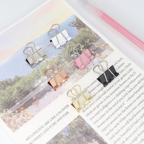 Rose Gold Binder Clips, Mini Paper Clip, Small Paper Clamps 15mm (5/8 inch), 100 Pack Micro Size Office Clips for Home School and Business (Rose G...