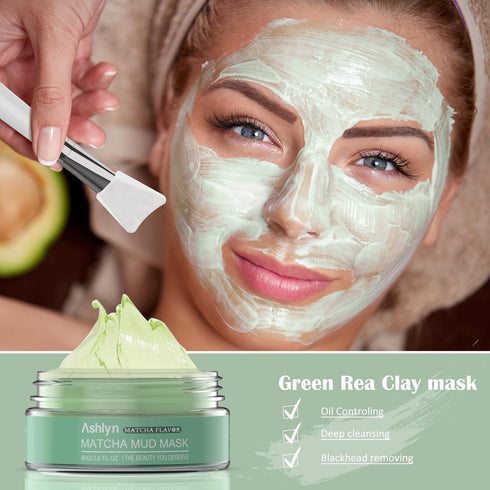 Ashlyn 3 PCS Clay Mask Set, Green Tea Clay Facial Mask, Rose Face Masks Skincare, Dead Sea Bubble Deep Cleanse Mask, Organic Facial Masks for Wome...