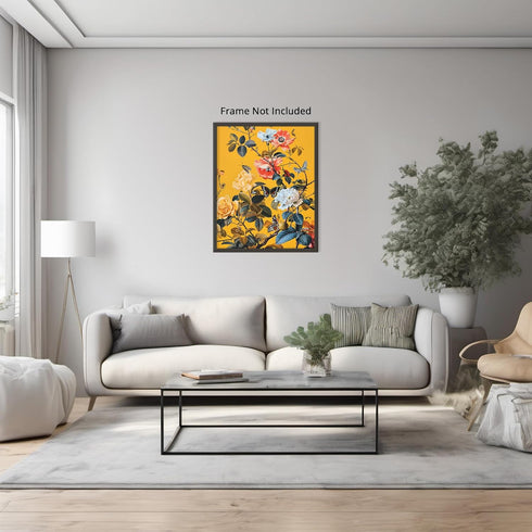 Posterizer 1 pcs-bright background-vibrant flowers , butterflies-Floral & Botanical Art-Abstract & Modern Art-Decor for Home & Office- UNFRAMED Wa...