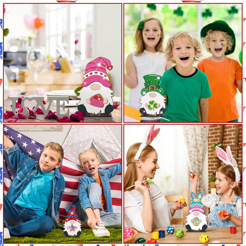 Juexica 32 Pcs Magnetic Diamond Painting Interchangeable Standing Posture Gnome Decor DIY Seasonal Gnome Sign Holiday Tiered Tray Decoration with ...