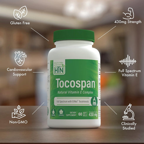 Health Thru Nutrition Tocospan Full Spectrum Vitamin-E 430 mg with EVNol Tocotrienols | All 8 Natural Vitamin E Sources | Clinically Studied | Car...