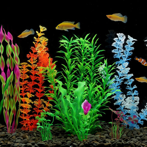 MyLifeUNIT Artificial Fish Tank Plants, 10 Pack Plastic Aquarium Plants Decorations...