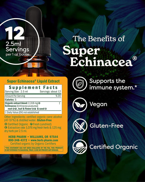 Herb Pharm Certified Organic Super Echinacea Liquid Extract for Active Immune System Support - 1 Ounce (DSUPER01)...