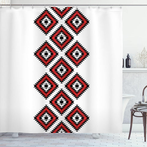 Ambesonne Tribal Shower Curtain, Native Design American Style Zig Zag Aztec Motifs Ornaments Image, Cloth Fabric Bathroom Decor Set with Hooks, 69...