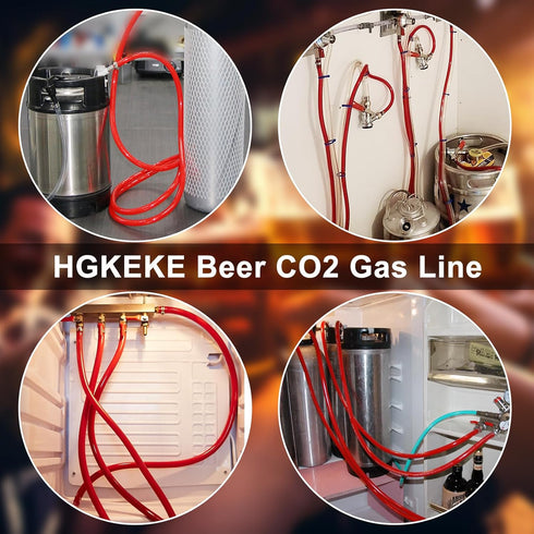 Beer CO2 Gas Line Kit - 10ft PVC CO2 Tubing Hose & 4PCS Stainless Steel Hose Clamp Solid Red Non-toxic Odorless Bendable Keg CO2 Line for 5/16’’ B...