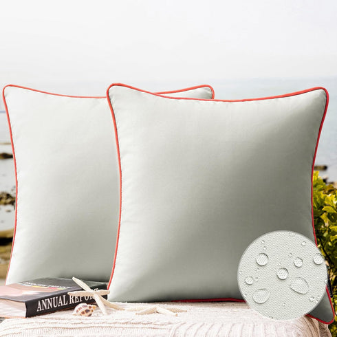 Phantoscope Pack of 2 Outdoor Waterproof Throw Pillow Covers with Contrast Piping, Decorative Square Cushion Case Patio Pillows for Couch Tent Sun...