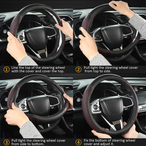 West Llama Customized Auto Car Steering Wheel Cover for Toyota Tacoma,4Runner,Tundra,Sequoia,15.5-16 inch(Diamond Quilted-Black+Red-Large Size)...