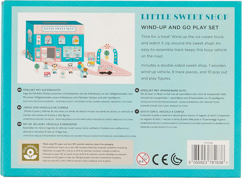 Petit Collage Wind Up Toy Playset, Little Sweet Shop – Wooden Toddler Toy Set with Wind-Up Ice Cream Truck, Track Pieces, and Pop-Out Play Pieces ...