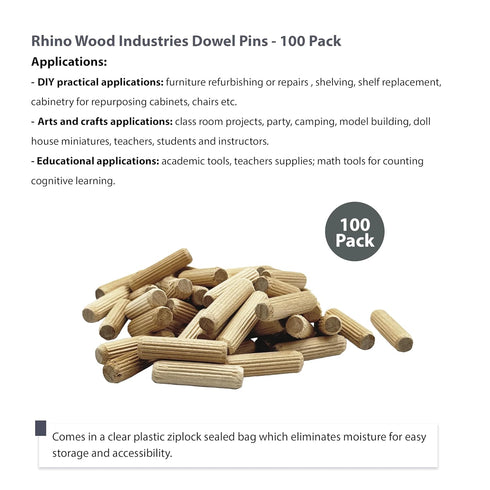 5/16" x 1 3/16" - 100 Pack Wooden Dowel Pins - Kiln Dried, Fluted, and Beveled (5/16" x 1 3/16", 100pk)...