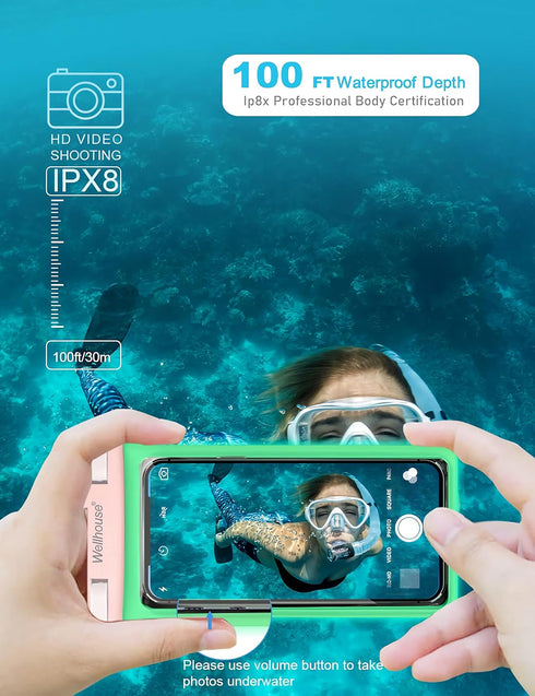 wellhouse Waterproof Phone Pouch, Waterproof Phone Case for iPhone 15 14 13 12 Pro Max XS Samsung, IPX8 3D Cellphone Dry Bag Beach Essentials-Lumi...