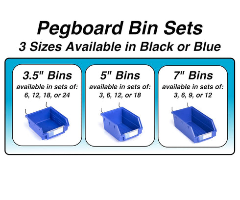Pegboard Bins - 3 Pack Blue Large - Hooks to Any Peg Board - Organize Hardware, Accessories, Attachments, Workbench, Garage Storage, Craft Room, T...