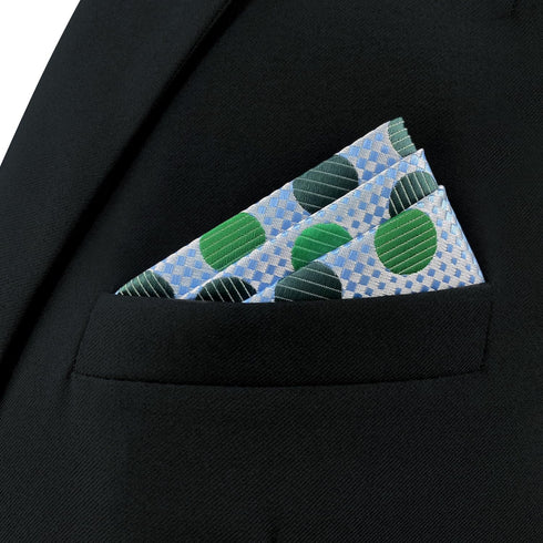 S&W SHLAX&WING Pocket Squares for Men Polka Dots Emerald Green Silver Blue Color Edge...