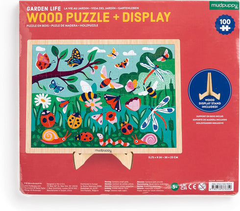 Mudpuppy Garden Life – 100 Piece Wooden Puzzle and Display Stand for Room Decor with Bright and Bold Illustrations of A Scenic Garden for Kids...