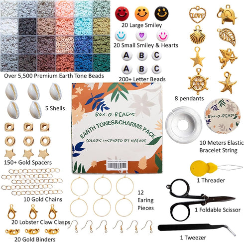 Clay Bead Bracelet Making Kit for Girls 6000 Pcs - Jewelry Craft Set, Earth Tones Flat Heishi Beads Clay Beads for Bracelets Making, Ages 8-12, Ne...