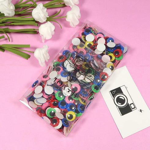 TOAOB 300pcs 12mm Googly Wiggle Eyes Self Adhesive Round Plastic Craft Sticker Eyes DIY Arts Scrapbooking Accessories Red Dark Green Blue Pink Yel...