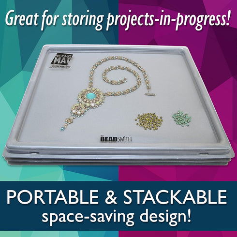 The Beadsmith Treasure Mat Tray and Mat - 11 x 14 Inches - Grey Flocked Tray with Cover - Non-Slip, Rubber Base Mat - Design Board for Jewelry Mak...