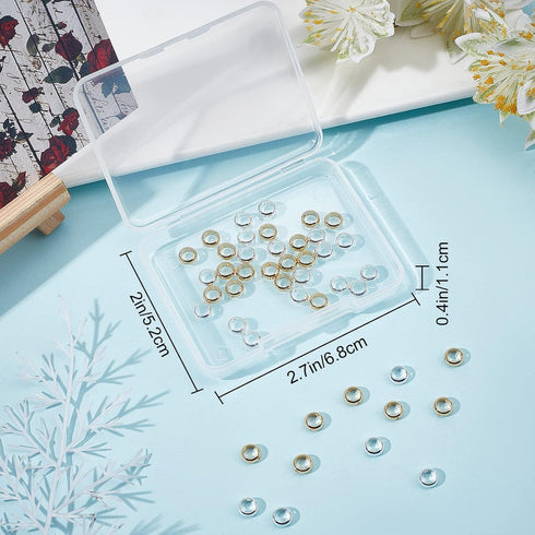 CREATCABIN 52Pcs 24K Gold Plated Circle Round Bead Frame 2 Colors 2 Hole 1 Box Spacer Brass Connector Ring 925 Sterling Silver Plated for Beading ...