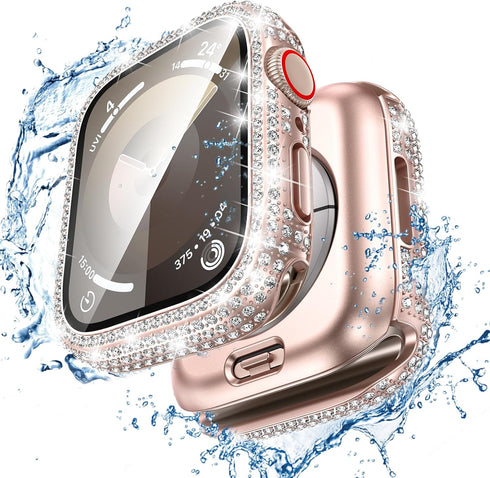 LETOID 40mm Bling Waterproof Screen Protector Case for Apple Watch Series SE 6 5 4, 2 in1 Front & Back Face Cover, Diamond Women Protective Bumper...