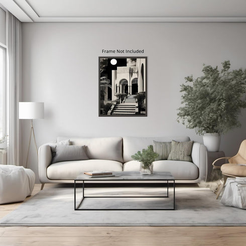 Posterizer 1 pcs-black and white collage with a castle and the moon-Landscape & Nature Art-Abstract & Modern Art-Gift for Art Lovers- UNFRAMED Wal...