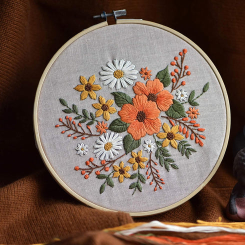 KISSBUTY Embroidery Kit with Pattern, Bamboo Hoop, Color Threads, Floral Pattern (Flowers), for Kid......