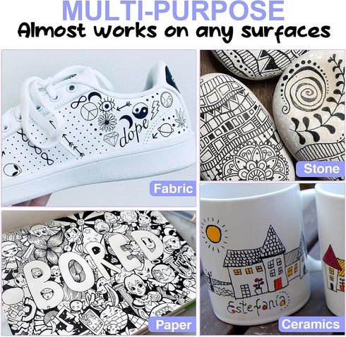 AKARUED Paint Pen, 8 Pack 0.7mm Water Based - Extra Fine Point Black Marking Pen for Metal, Wood, Paper, Plastic, Ceramic, Stone, Rock, Glass, Mug...