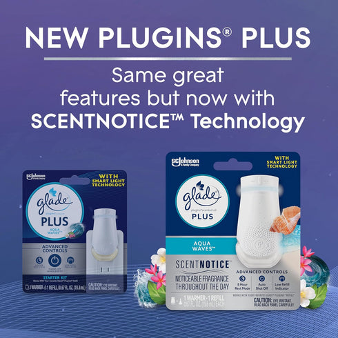Glade PlugIn Plus Air Freshener Starter Kit, Scented Oil for Home and Bathroom, Aqua Waves, 0.67 Fl Oz, 1 Warmer + 1 Refill...