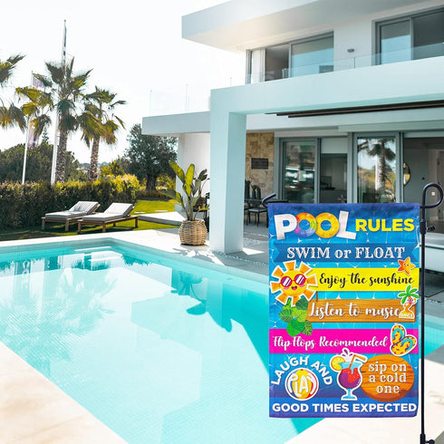 Pool Rules Signs and Decorations Outdoor, Summer Garden Flag Double Sided Burlap 12x18Inch...