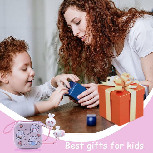 Cute Rabbit Kids Earbuds for School, Earbuds for Kid Size Wired Earphones & in-Ear Headphones with Microphone and Lovely Earbuds Storage Case Gift...