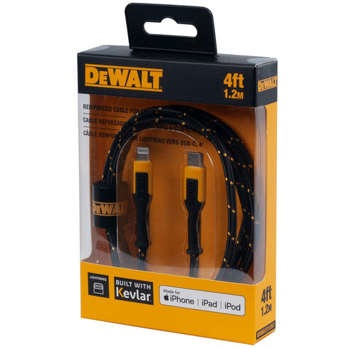DEWALT Lightning to Type C Cable — Reinforced Braided Cable for Type C Fast Charging — USB C to Lightning Charging Cable — Fast Charging Apple Com...
